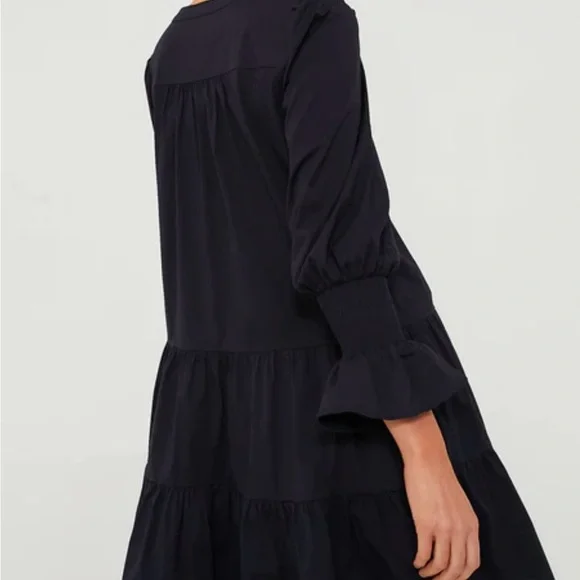 Navy Tiered Long Sleeve Dress - Picture 6 of 7